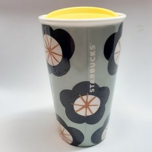 Starbucks Green Spring Black Floral Ceramic Traveler Tumbler Coffee Cup 12 oz